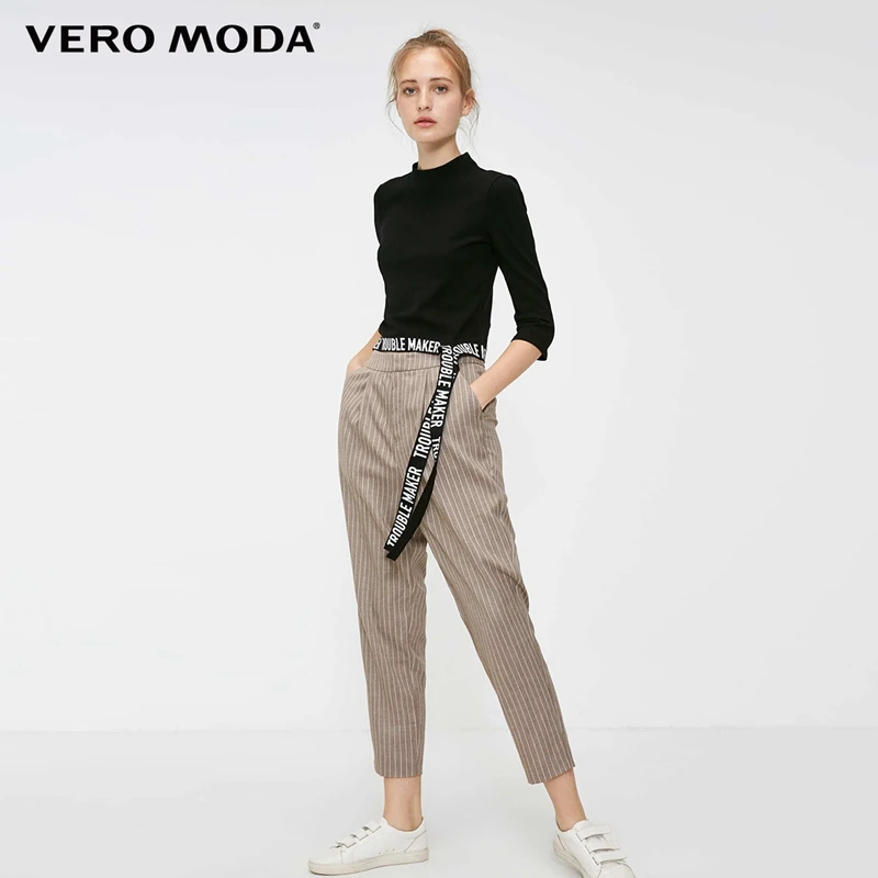 Vero Moda новые женские брюки женские OL Стиль Полосатый средней посадки повседневные укороченные брюки и капри | 318350517