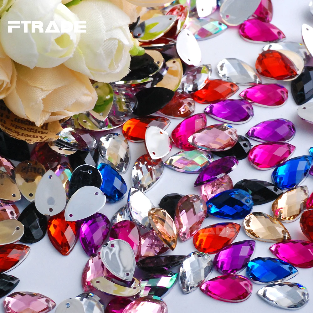 Размер 10*14 мм Каплевидная форма акриловые цветные стразы с плоской задней частью