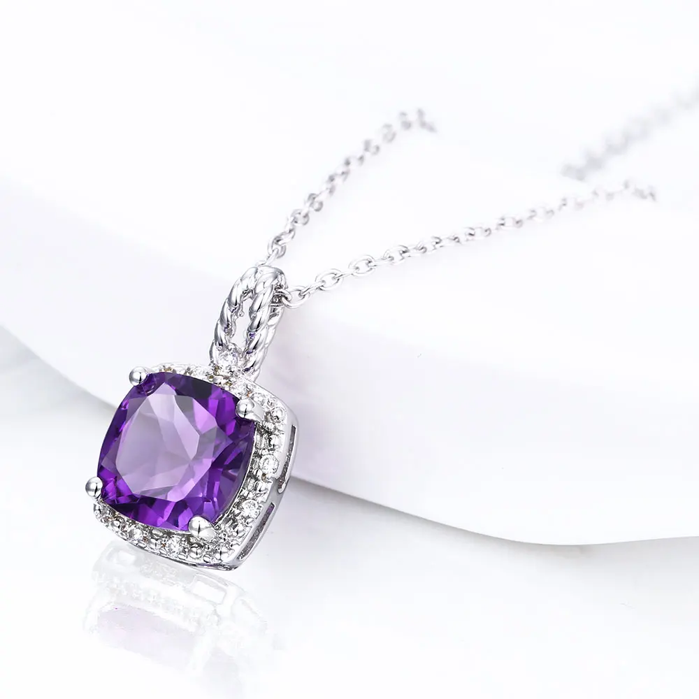 Женская подвеска из серебра 100% пробы с натуральным аметистом|amethyst silver pendant|amethyst