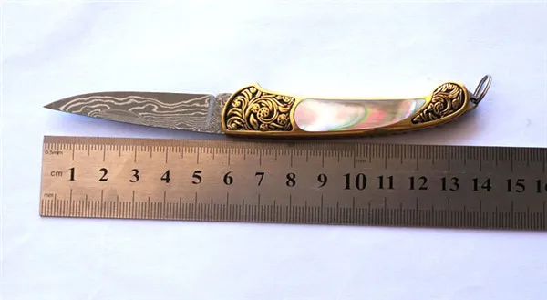 Мини карманные Дамасские Ножи дамасская сталь лезвие из латуни + натуральный