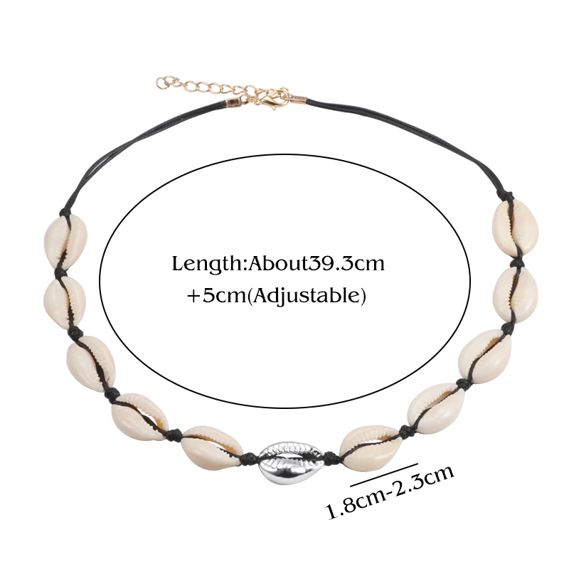 shshd Модное ожерелье из раковины моллюсков Черная белая веревочная цепь