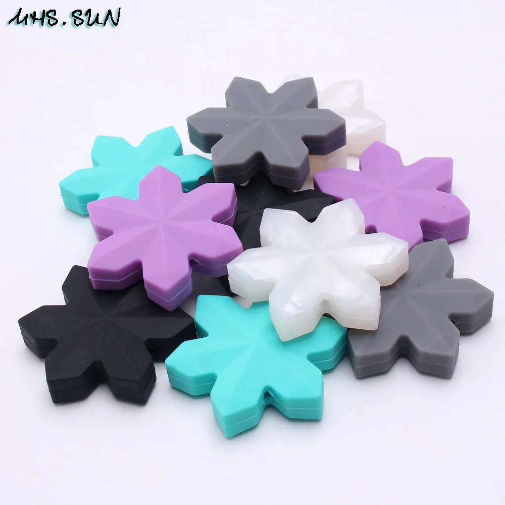 MHS.SUN Food Grade Snowflake Silicone Beads For Pacifier Chain Making Baby Teething Teether Chewable Beads 5PCS DIY Nursing Toy
