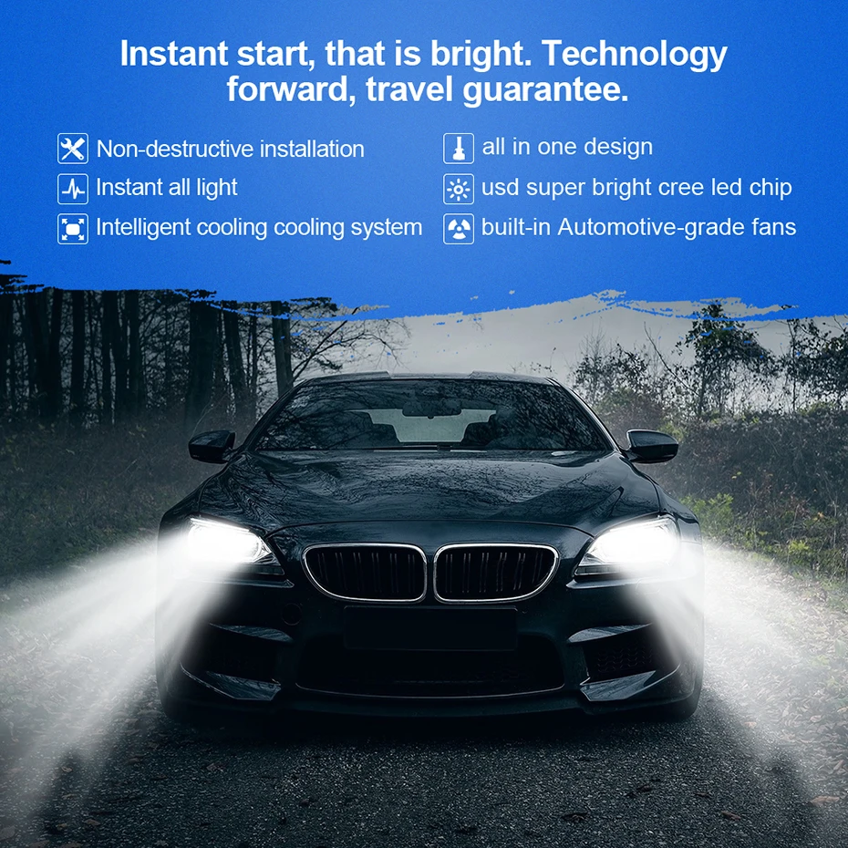 Светодиодная лампа для автомобильных фар H7 80 Вт 9003 лм H4/HB2/880 9004 H8 9007/HB1 6000/HB5 H13 COB IP68