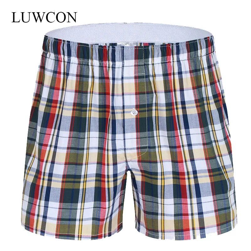 LUWCON, фирменное свободное клетчатое хлопковое Мужское нижнее белье, боксеры, шорты, высокое качество, для мужчин, для отдыха, для дома, одежда, трусы