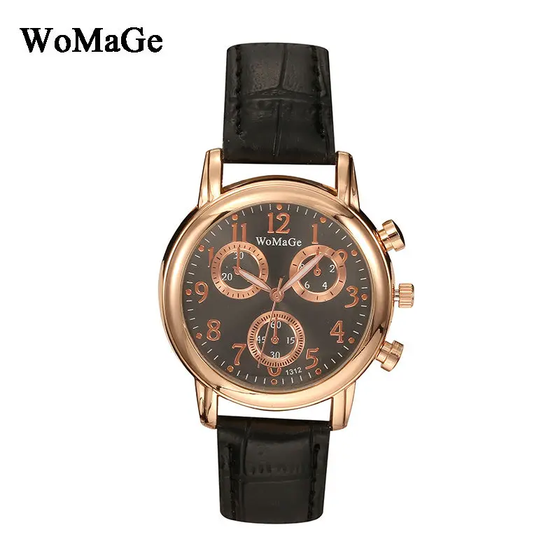 

Watches Men Luxury Brand Womage Quartz Watches 6 Color Women Leather Watch Gold Case Casual Wristwatch Lady Clock relojes hombre