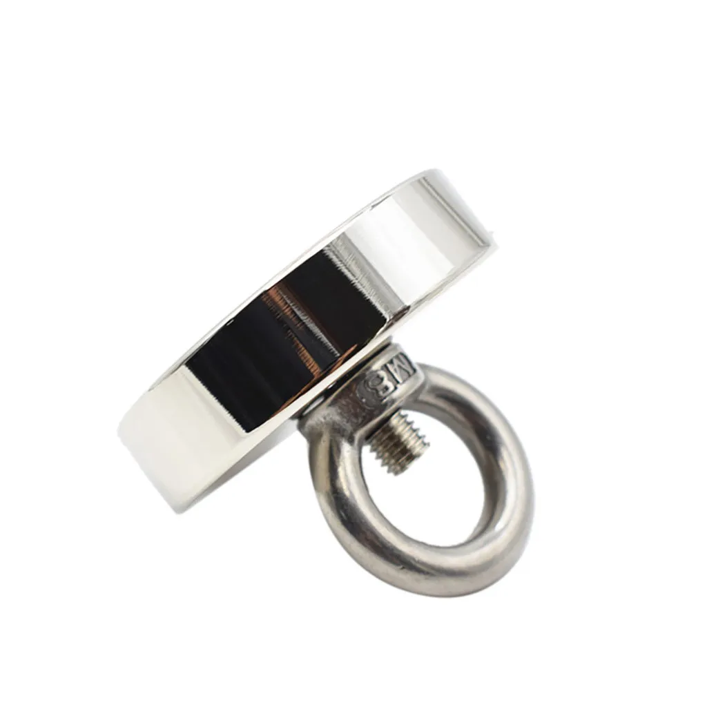 Мощный круглый неодимовый магнит диаметр 60 мм 37/68 кг спасательный с крючком