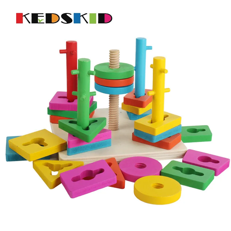 1 Набор интеллект пять колонн строительный блок деревянный геометрический рукав