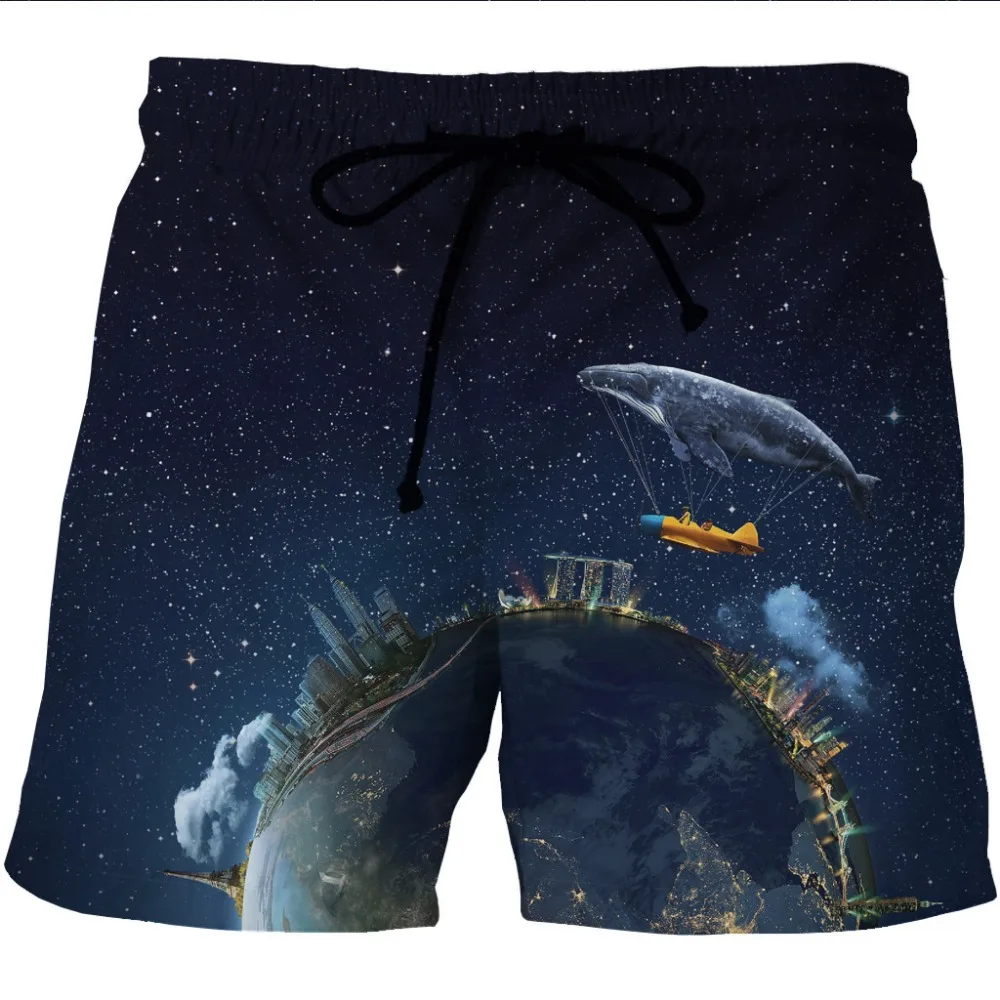 Летние мужские пляжные шорты для водных видов спорта, S-6XL, гимнастические штаны с космическим принтом, шорты для серфинга, купальный костюм для мужчин, для плавания, серфинга