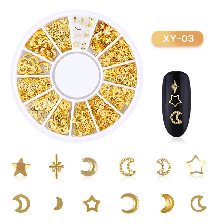 3D украшения для ногтей Born Queen пустотелые маникюра с золотыми лунами и звездочкой