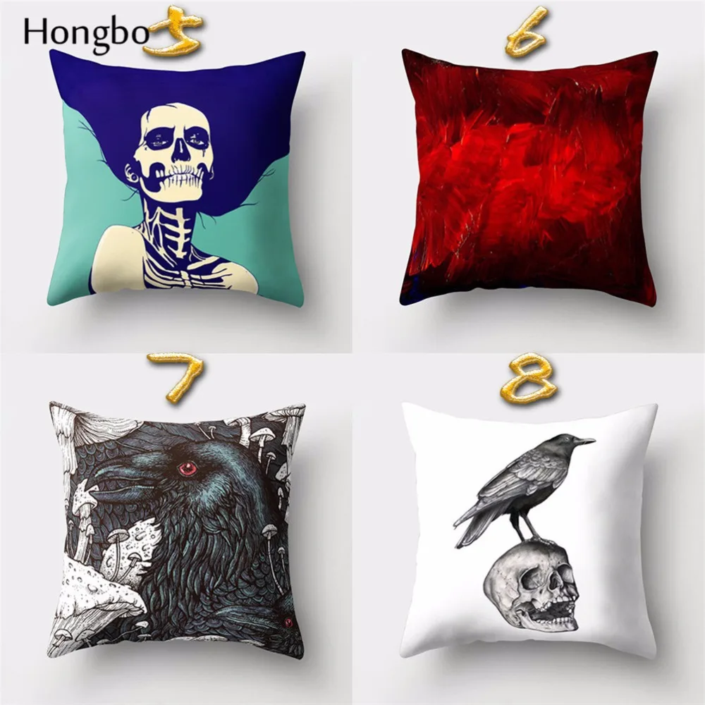 Hongbo, 1 шт., Женская Подушка с черепом, птица, сова, для девочек, узор, домашний декор, декоративные подушки, наволочка, наволочка