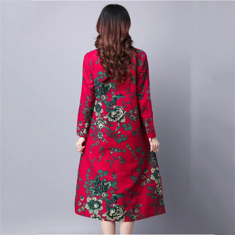 2020 New Spring Autumn Women's Dress Ethnic Style Loose Women Dreses Vintage Print Female Cotton linen Ladies FC64 | Женская одежда
