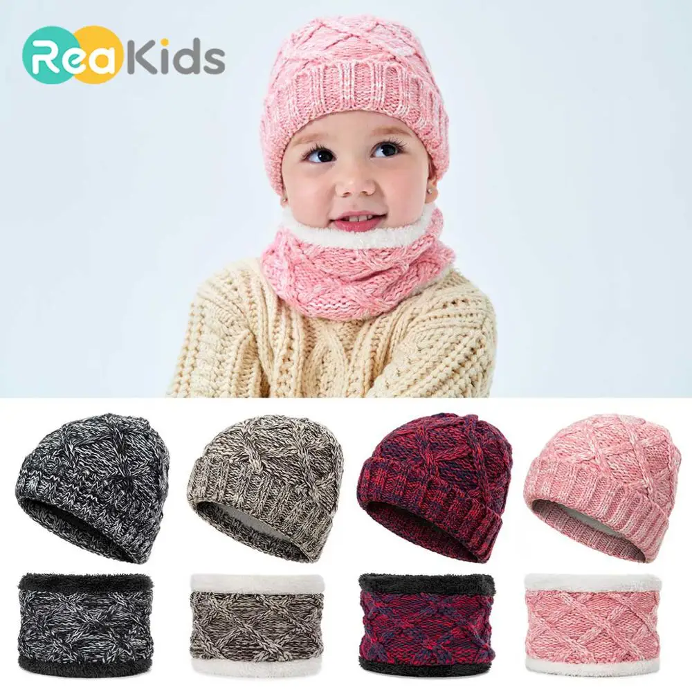 REAKIDS Милая зимняя Толстая детская шапка шарф теплый костюм Детская шляпа кепки