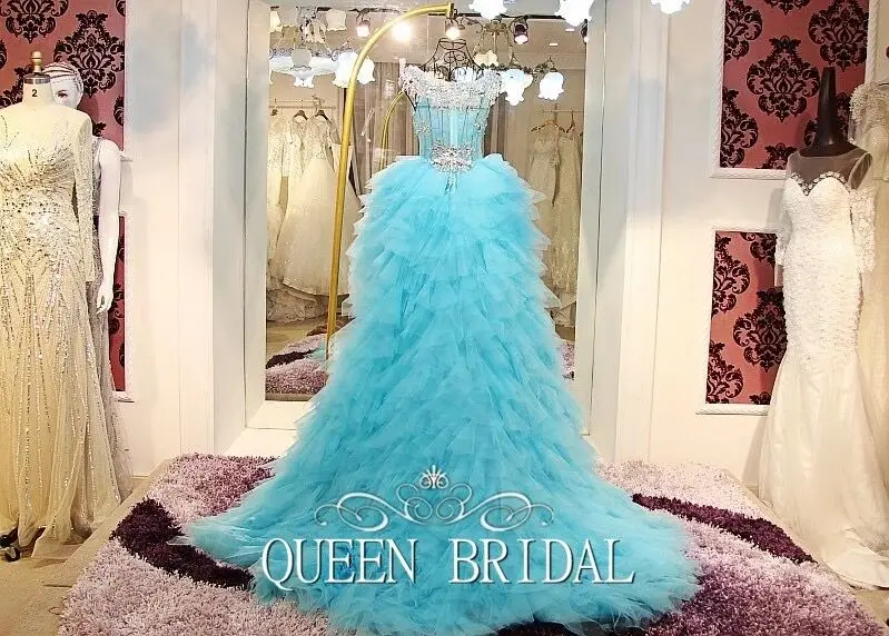 Ball Gown Ruffle Tulle Crystal Beaded Diamond Luxury Blue Evening Dresses 2021 New Fashion Party Gowns Dress CH41M | Свадьбы и