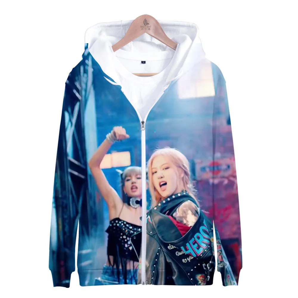 KPOP BLACKPINK толстовка на молнии с 3D принтом в Корейском стиле, черный, розовый, KILL THIS LOVE Album, для мужчин и женщин, в стиле хип-хоп, свитшот на молнии с капюшоном, верхняя одежда