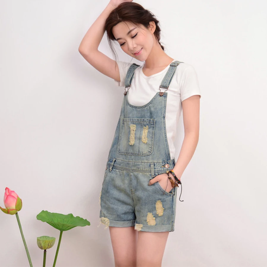 Винтажный моющийся короткий джинсовый комбинезон большого размера для женщин