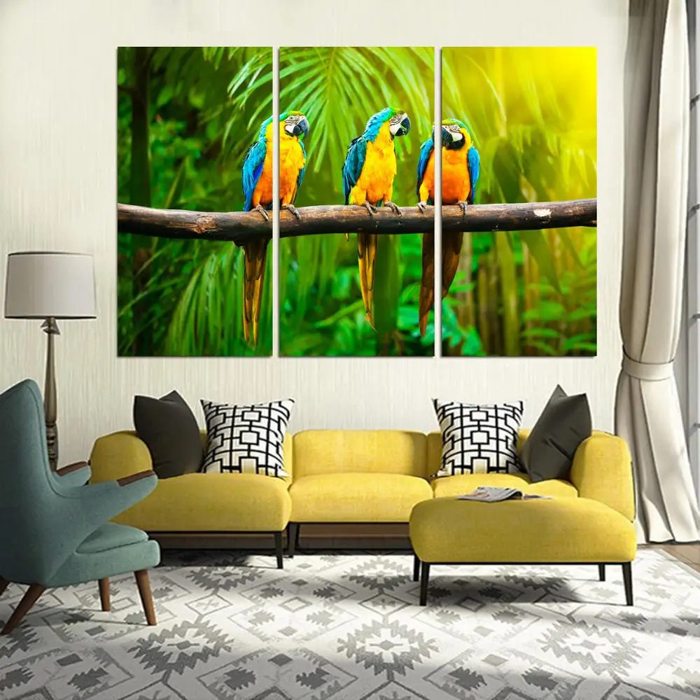

Drop shipping 3 Panel printed painting Parrot Painting Canvas Wall Art Picture Home Decoration Living Room Modern painting LS237