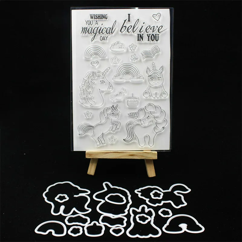 KSCRAFT волшебные единороги штампы и металлические для скрапбукинга/фотоальбома