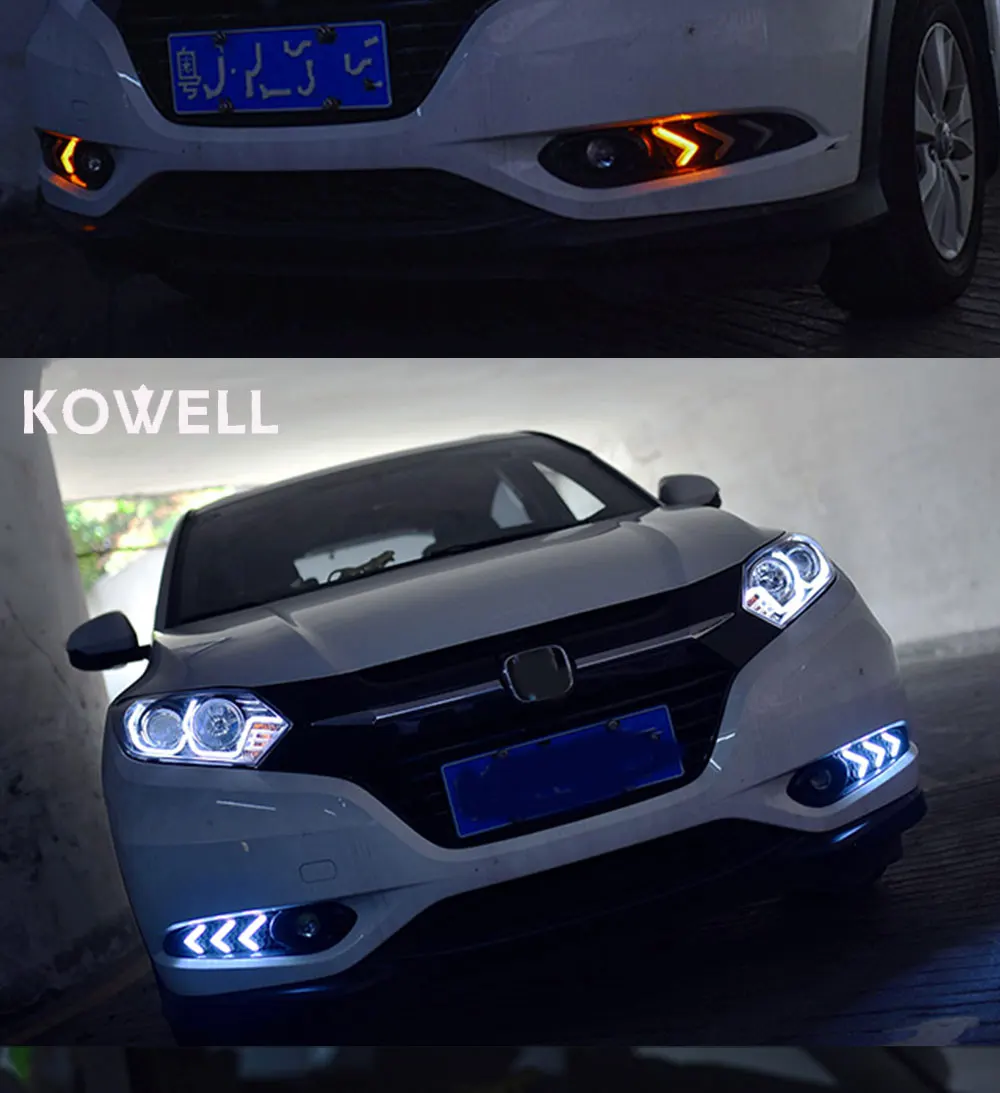 Kowell Автомобиль Стайлинг для Honda вариабельности сердечного ритма фары для vezel вариабельности сердечного ритма светодиодный налобный фонарь Ангел глаз СИД DRL спереди света Би-ксеноновые линзы ксеноновые