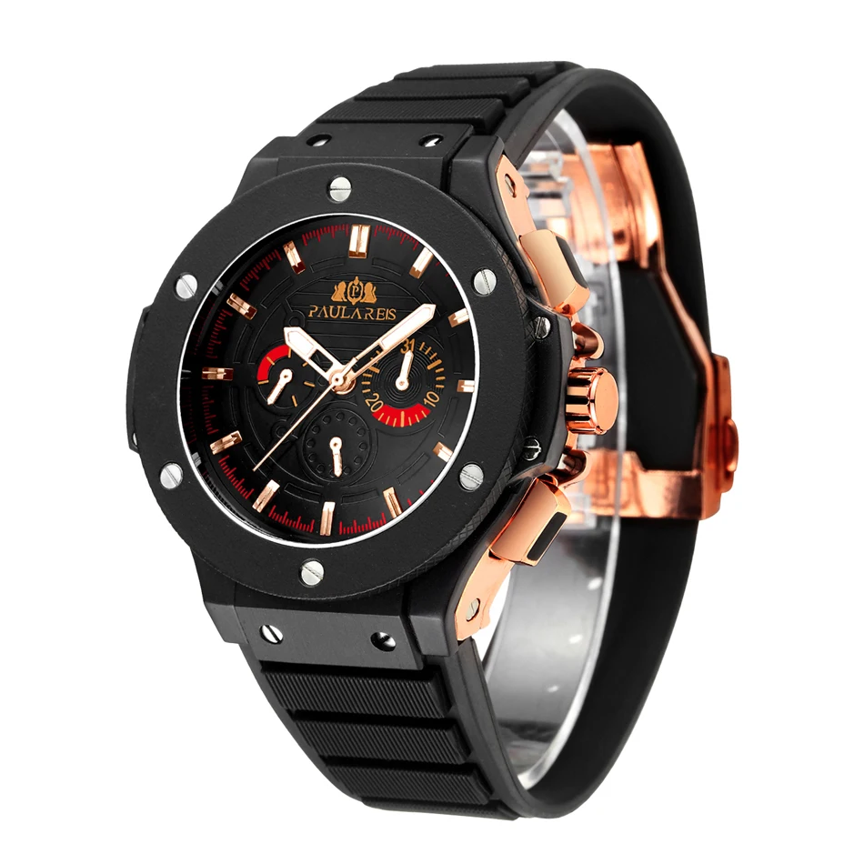 Rose Gold F Механические часы с автоматическим заводом, розовое золото серебро черный чехол с резиновым ремешком, спортивные модные мужские часы Geneve - Цвет: Rose Gold F