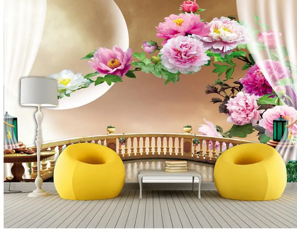 Фото обои высокое качество 3D стереоскопический ТВ диван фон росписи цветок Луна