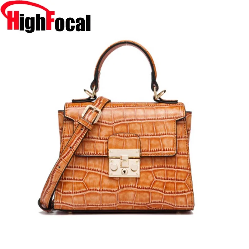

HIGHFOCAL Female Genuine Leather Bag Crocodile Pattern Handbag Shoulder Crossbody Bags for Women 2019 NEW ARRIVALS Tote Bag
