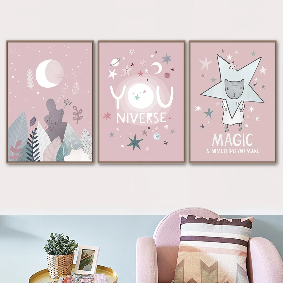 Мультяшная Луна Звезда растение животное настенная живопись садик холст плакаты