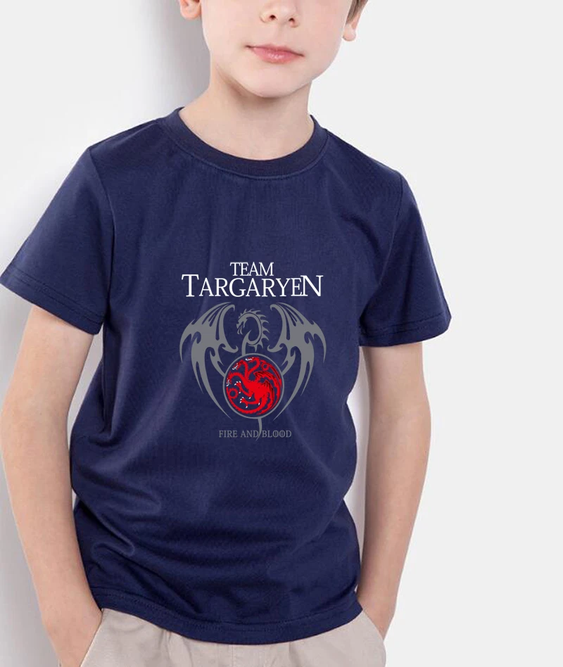 Новые модные футболки 2018 fire and blood детские повседневные топы с принтом Дом