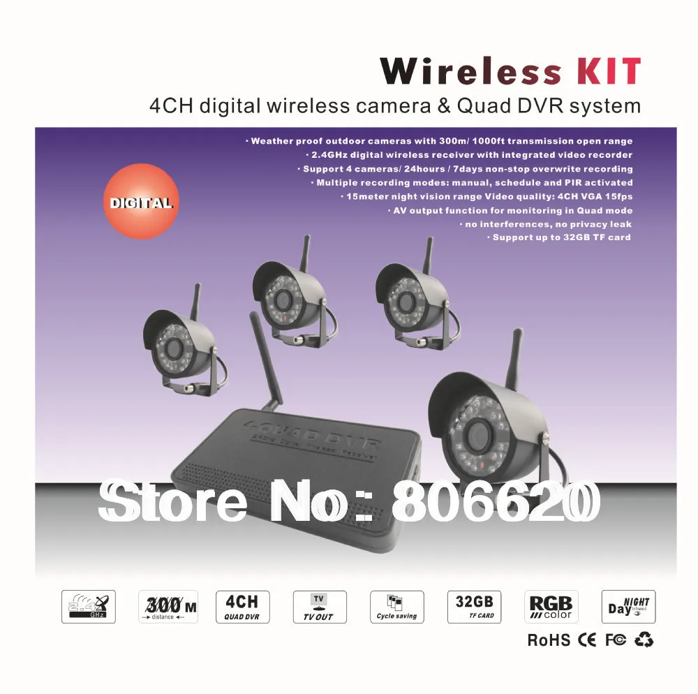 Цифровая 4 канальная беспроводная водонепроницаемая камера 2 ГГц и