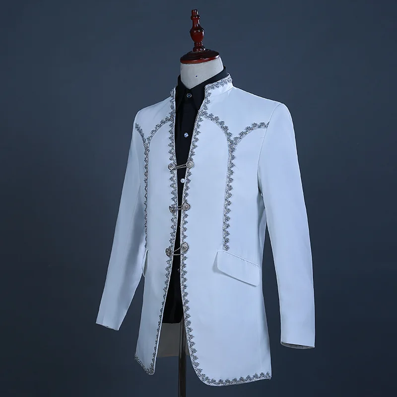

Spring Long Suits Men 2019 Dress Mens Casual Performance Stage Decals White Suit Slim Fit Clothing Two Piece Set Coat Pants M XL