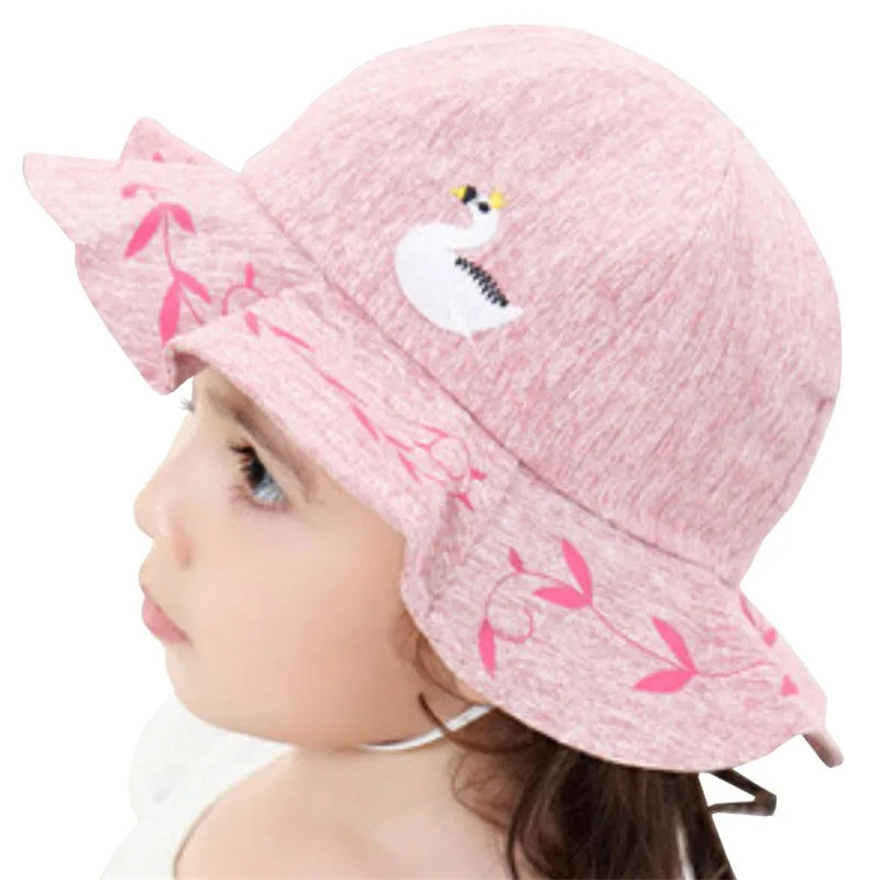 pink sun hat New Spring Baby Hat Girls Sun Hat Cute Swan Toddler Summer Baby Hats Kids Beach Bucket Cap Children Accessories - Цвет: pink sun hat