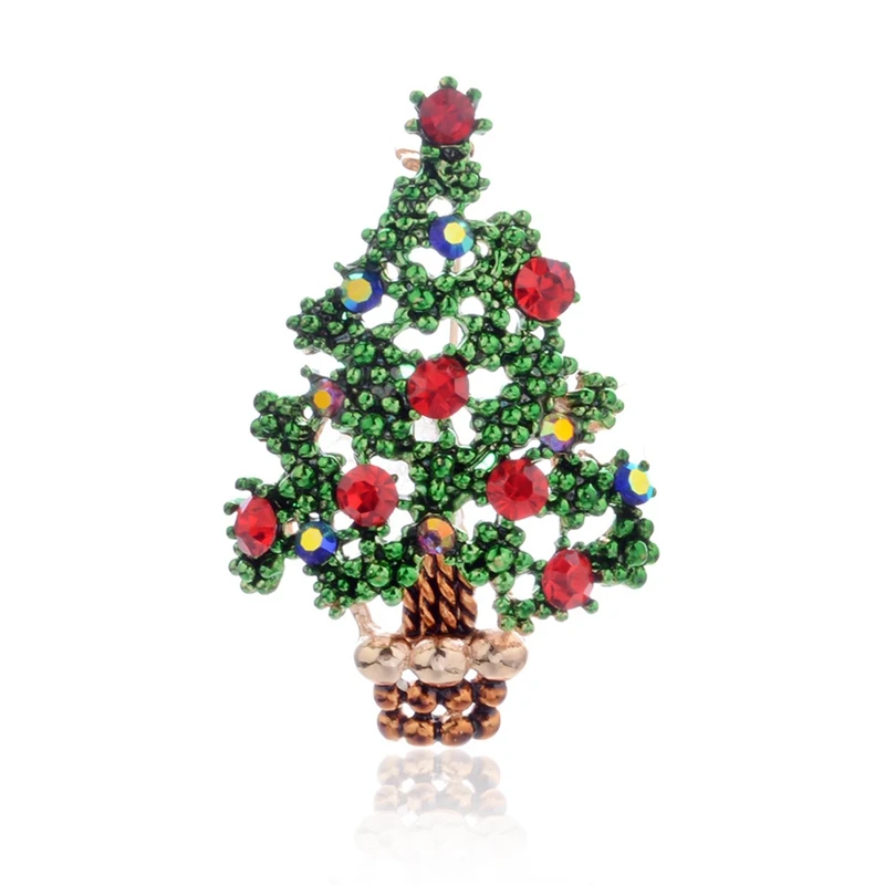 1Pc New Christmas Tree Brooches For Women Rhinestone Inlay Fashion Jewelry Festival Brooch Pins Good Gift Winter Coat Cap Brooch