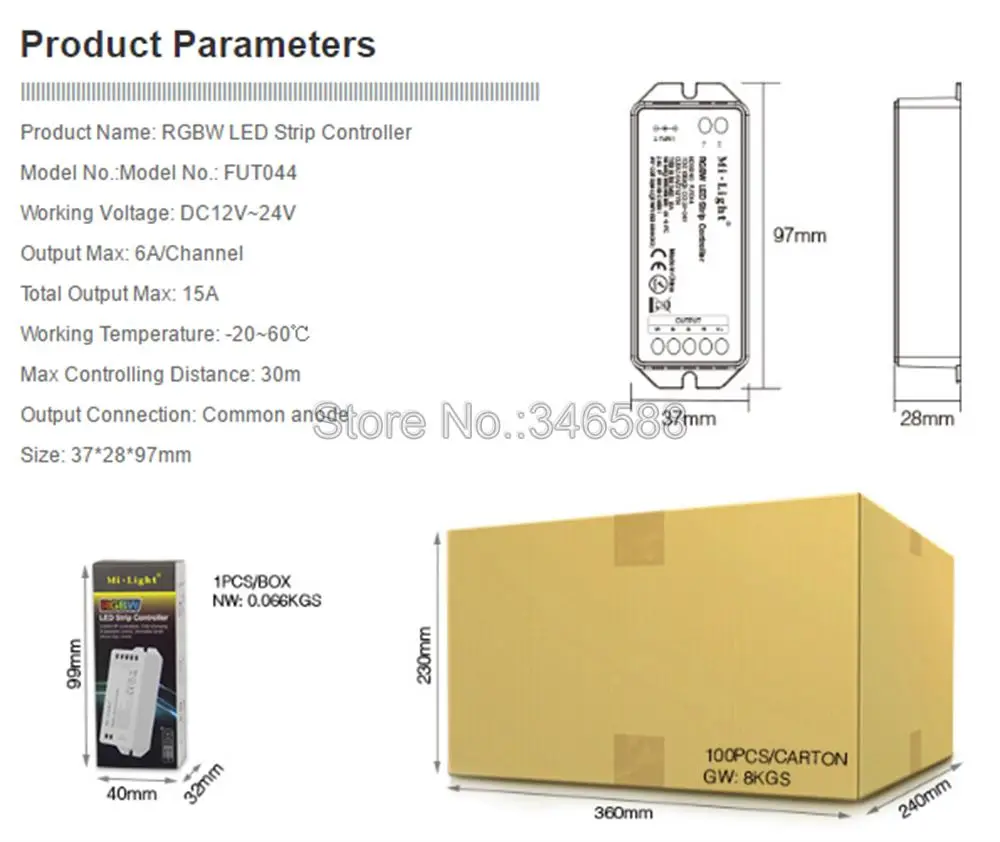 Mi. Светильник FUT044 RGBW контроллер светодиодных лент DC12V 24 В 6A/CH Max 15A WiFi совместим с RGBW RGBWW светодиодные ленты s