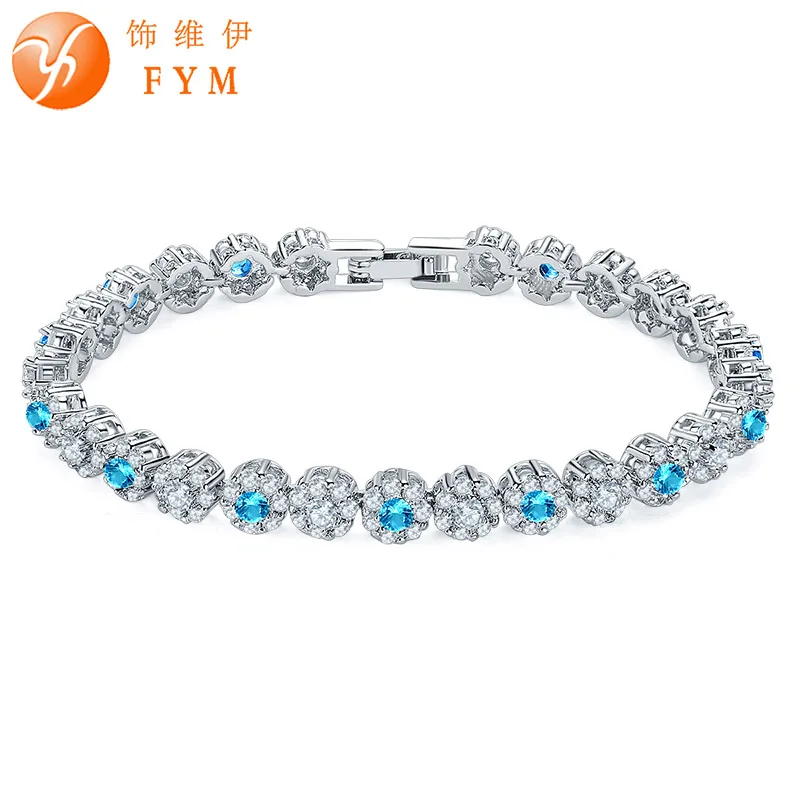 Женский браслет с круглыми звеньями FYM роскошный серебряного цвета блестящими
