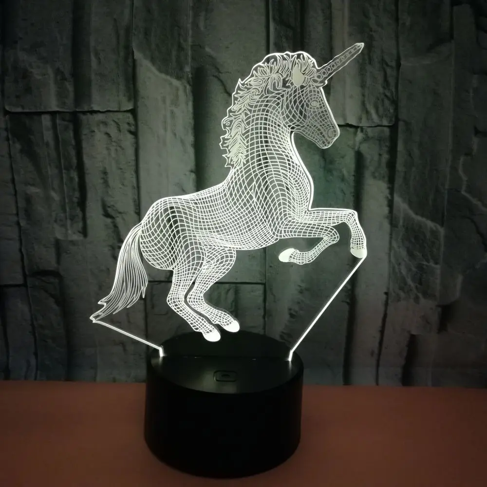 

Cute Unicorn 3D Illusion Lamp House Bedroom Office Decor LED 7 Color Changing USB 3D Night Lights Creative Gift