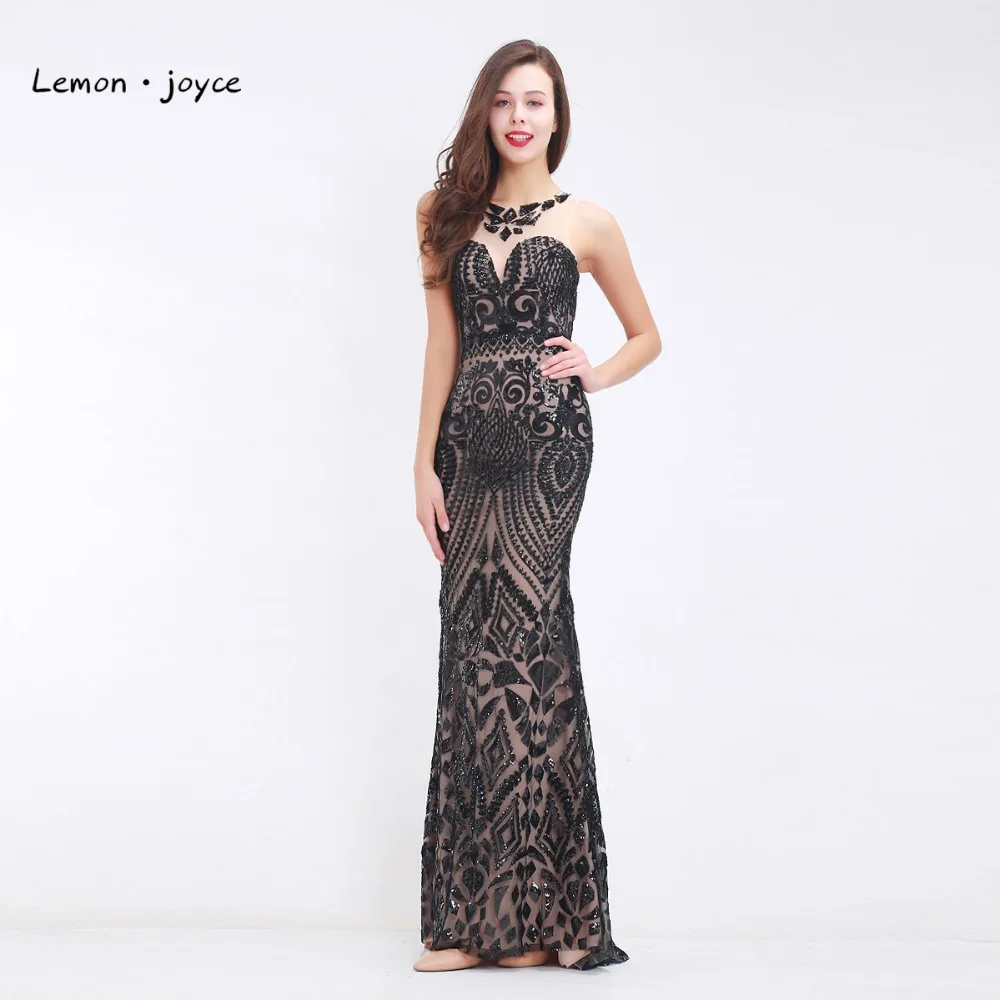 Lemon joyce черные вечерние платья для женщин 2020 элегантные с o-образным вырезом без