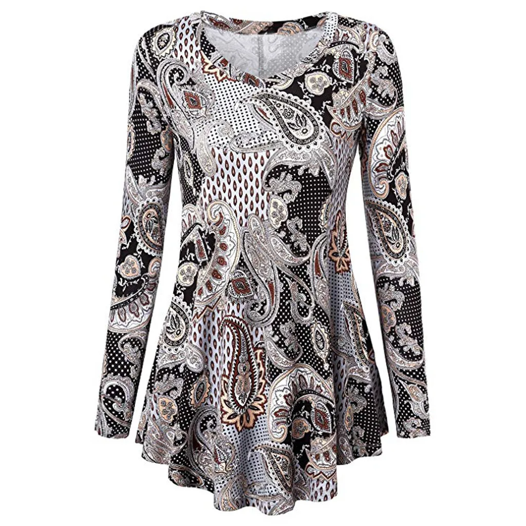 Женская узкая блуза рубашка с цветочным принтом и длинным рукавом v образным