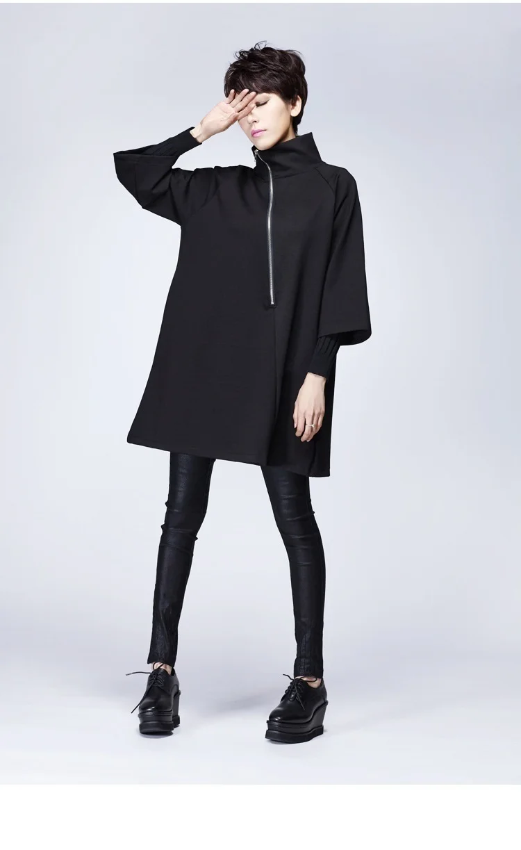 Женское платье с высоким воротником рукавом 2017 и молнией на подоле|big size women