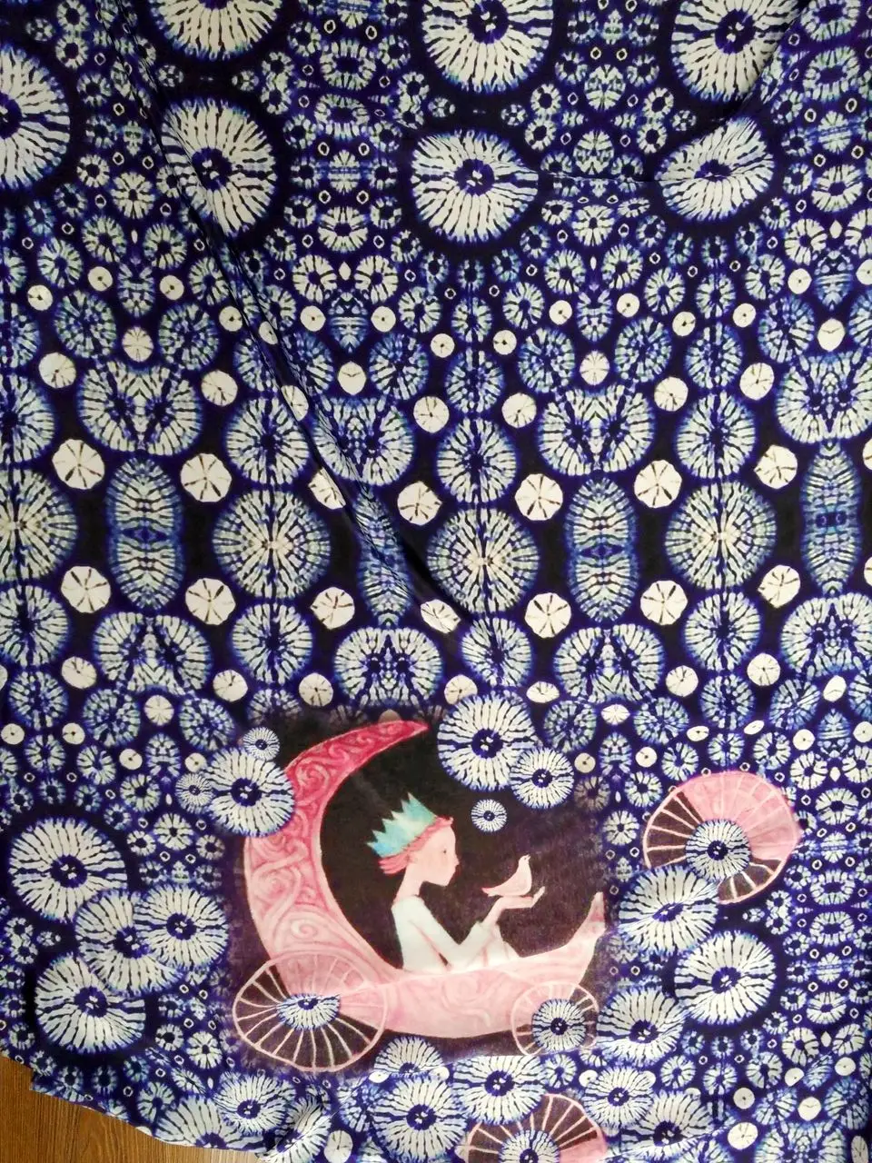 Telas новый шелк 8 мм красивый шифон Синие цветы Луна девушка принт 100% ткань для