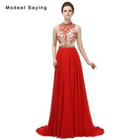 sexy backless red a line high neck beaded evening dresses 2017 formal women blue birthday party prom gowns vestidos de festa