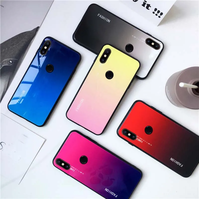 Gradient Phone Case For Xiaomi Mi 8 se 8se Luxury Tempered Glasses Cover Redmi 6 Pro Mi6 Coque Fundas Ultra Thin | Мобильные