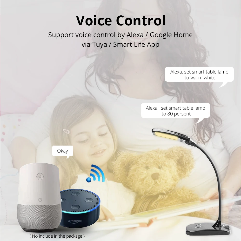 

12V 6W Smart WiFi Dimming LED Desk Table Lamp With USB Charge Port Work with Alexa Google Tuya APP Voice Touch Control