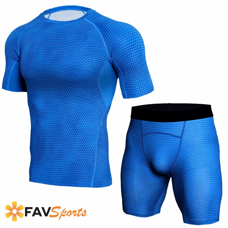 Мужские Компрессионные спортивные костюмы с коротким рукавом для бега комплект