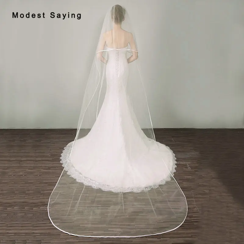 

Elegant Ivory Ribbon Edge Two-Layer Wedding Veils 2018 with Comb Church Cathedral Bridal Veil Wedding Accessories velos de novia