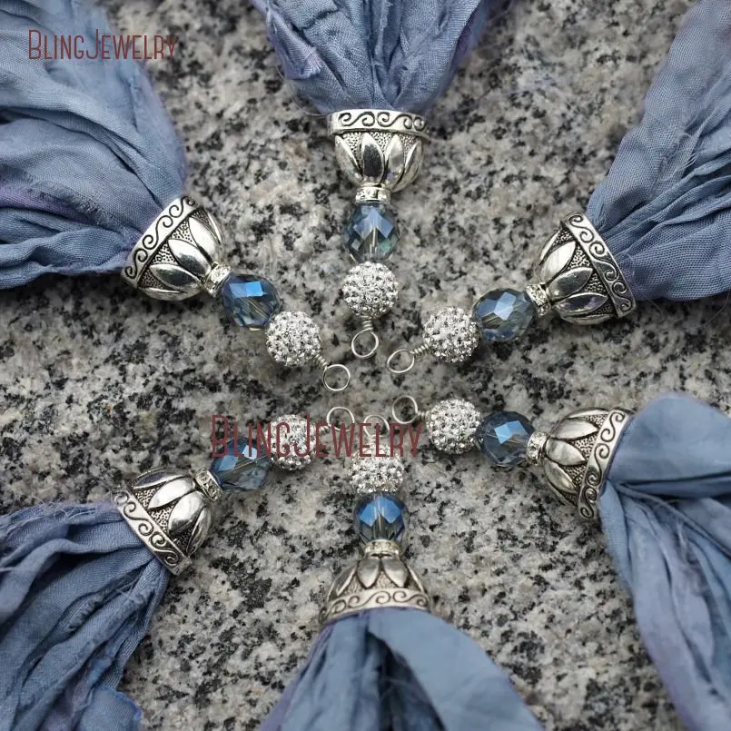 Cerulean Sari подвеска с шёлковой кисточкой защитной крышкой и синим кристаллом Aura