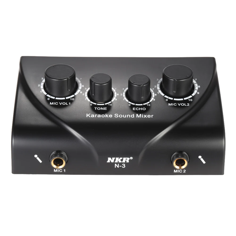 Звуковой Миксер для караоке Двойной вход с микрофоном и кабелем серебристый цвет