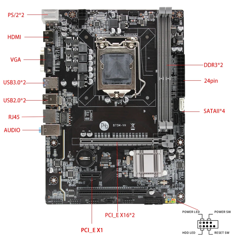 Новый B75M VH B75 LGA 1155 USB3.0 USB 3 0 DDR3 двухканальный 1600/1333/1066 DIMM для настольных ПК Intel Core 2/3