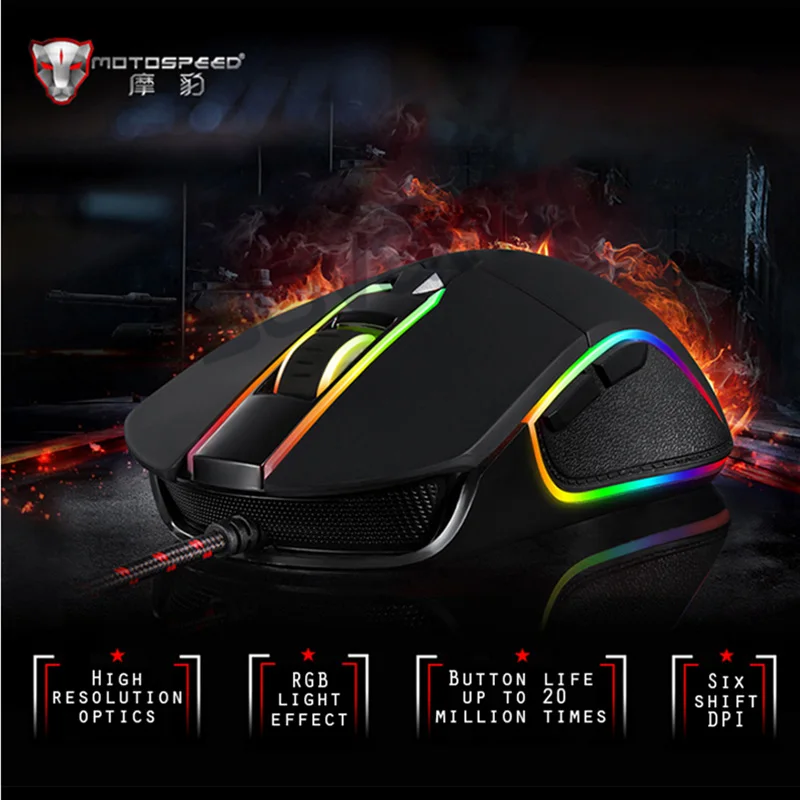 motospeed v30 usb wired gaming mouse 6 button optical backlit breathe led usb mouse 3500 dpi for pc laptop desktop computer game free global shipping