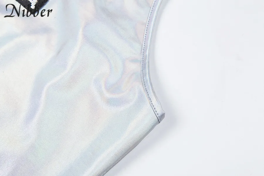 Nibber весенние модные блестящие серебряные укороченные топы camisole женские новые футболки с короткими рукавами женские повседневные Клубные праздничные безрукавки