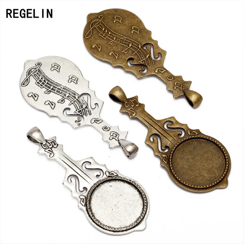 

REGELIN 5pcs/lot Inner size 25mm Guitar Antique Bronze Pendant Setting Cabochon Musical Instruments Tray DIY Jewelry Findings