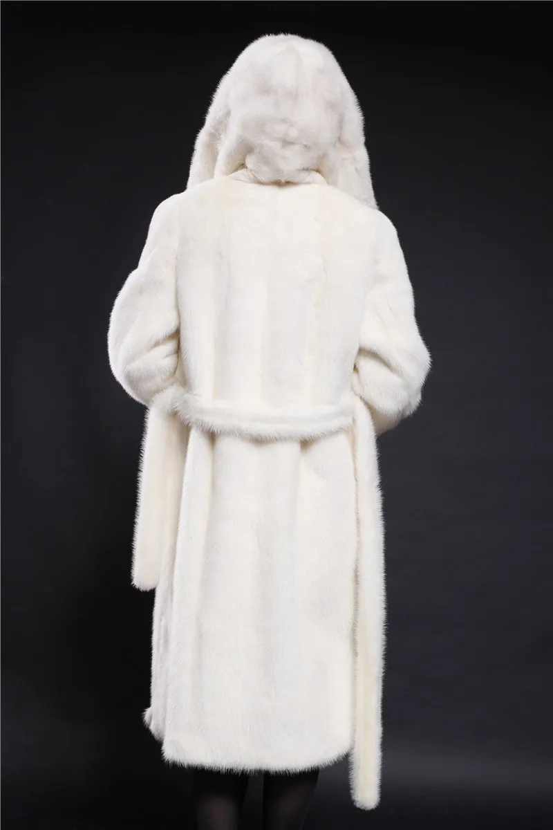Натуральное меховое Норковое Пальто белое пальто 90 см с большим капюшоном модное